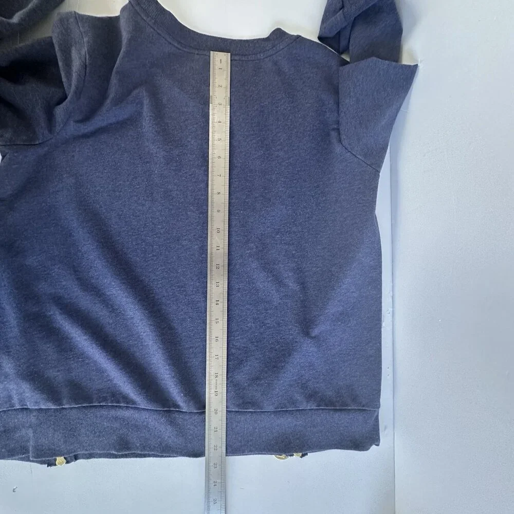MICHAEL Michael Kors Crew Neck Pullover Sweatshirt Women's‎ L Blue Gold Zip Soft